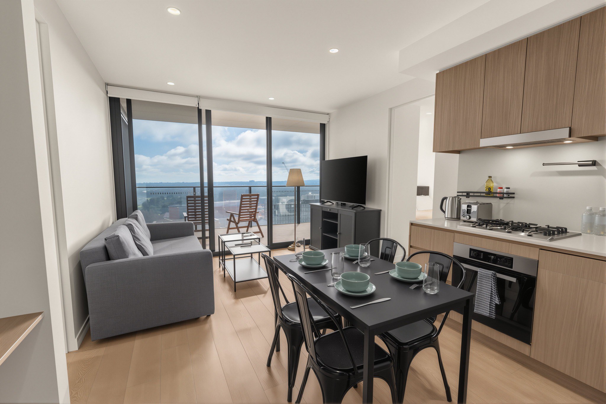 Editorial view of open-plan living and dining
